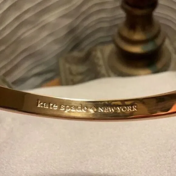 Kate Spade New York Gold Tone Glitter Bow Bangle Bracelet Round Hinged Cuff - Picture 4 of 11